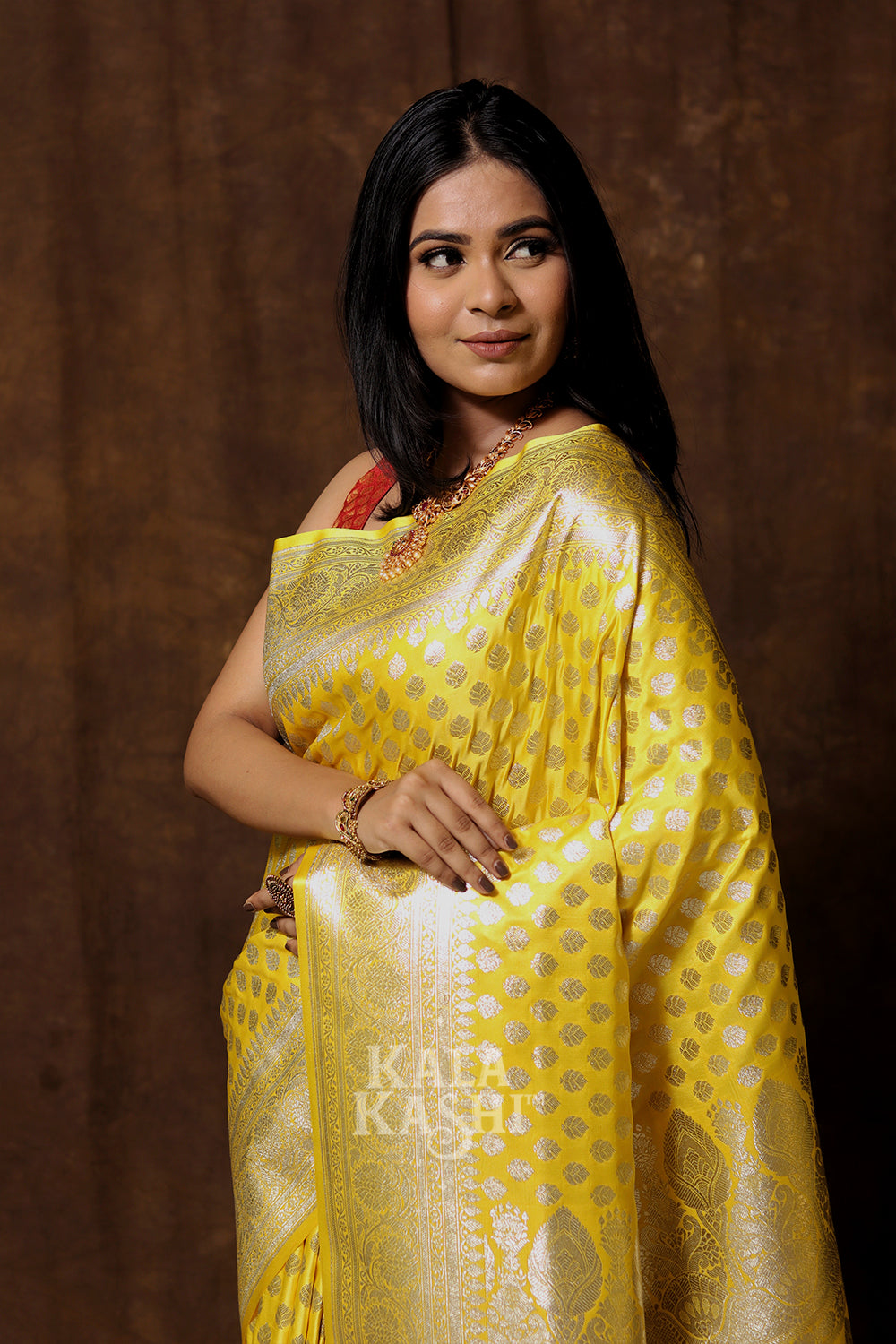 Golden Yellow Hand Woven Katan Silk Saree