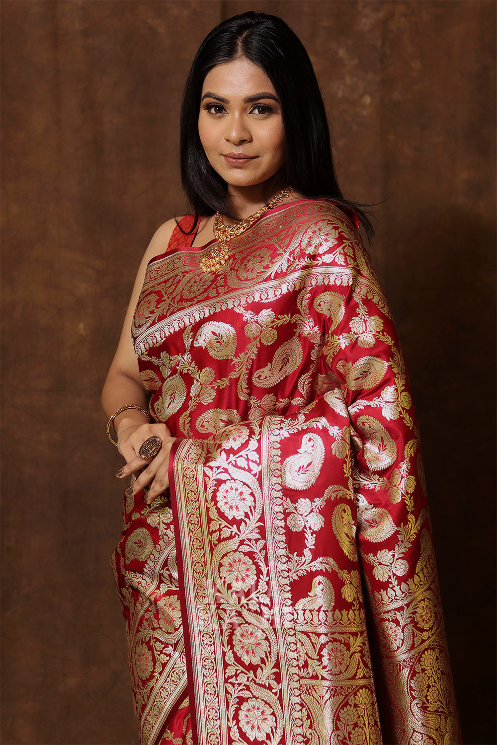 Scarlet Red Hand Woven Katan Silk Saree