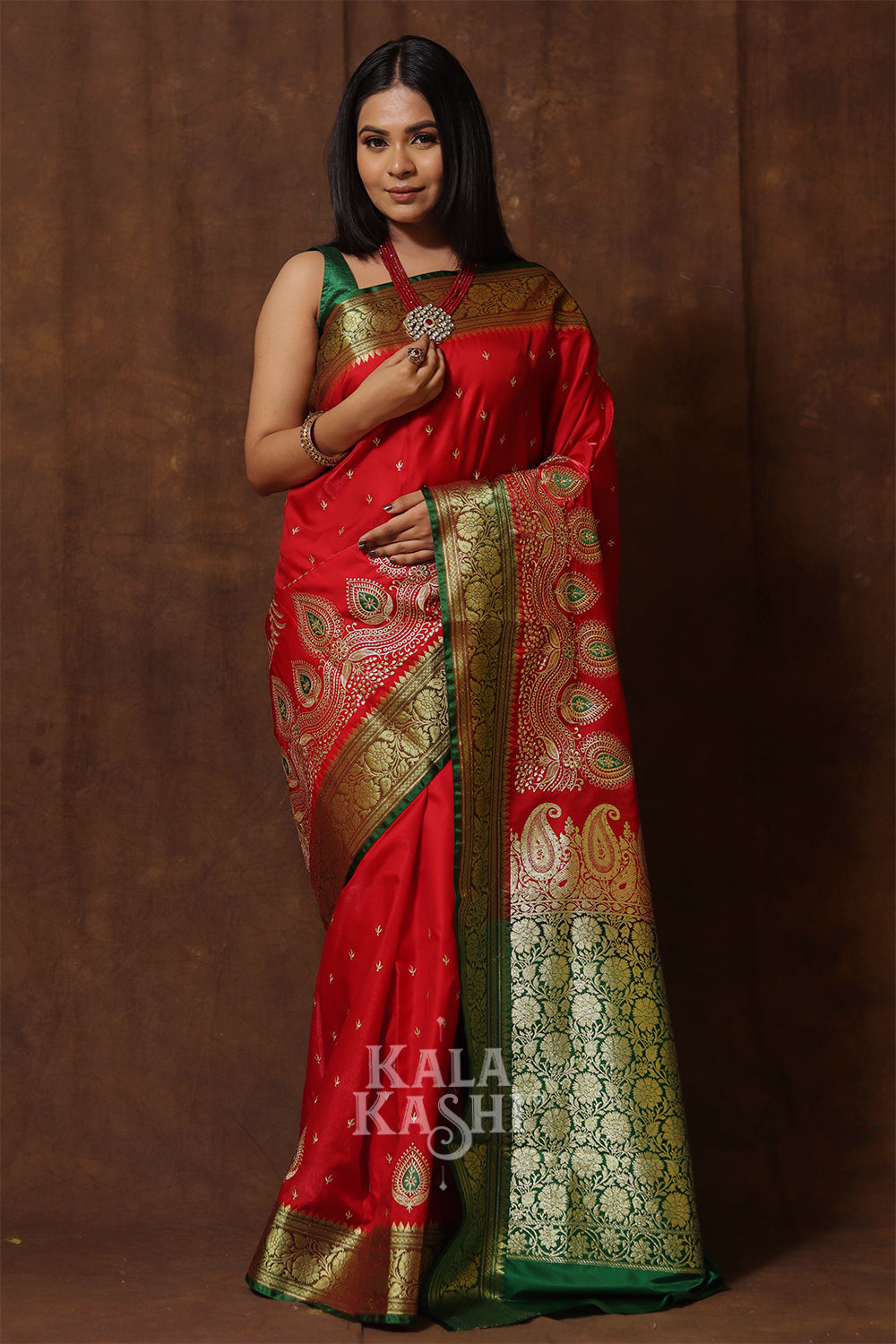 Red Hand Woven Banrasi Satin Silk Saree