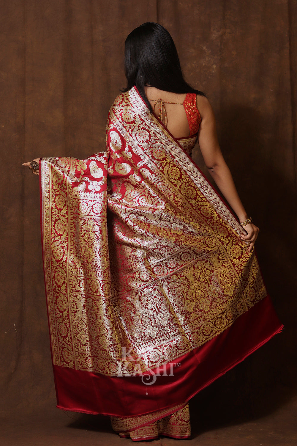 Scarlet Red Hand Woven Katan Silk Saree