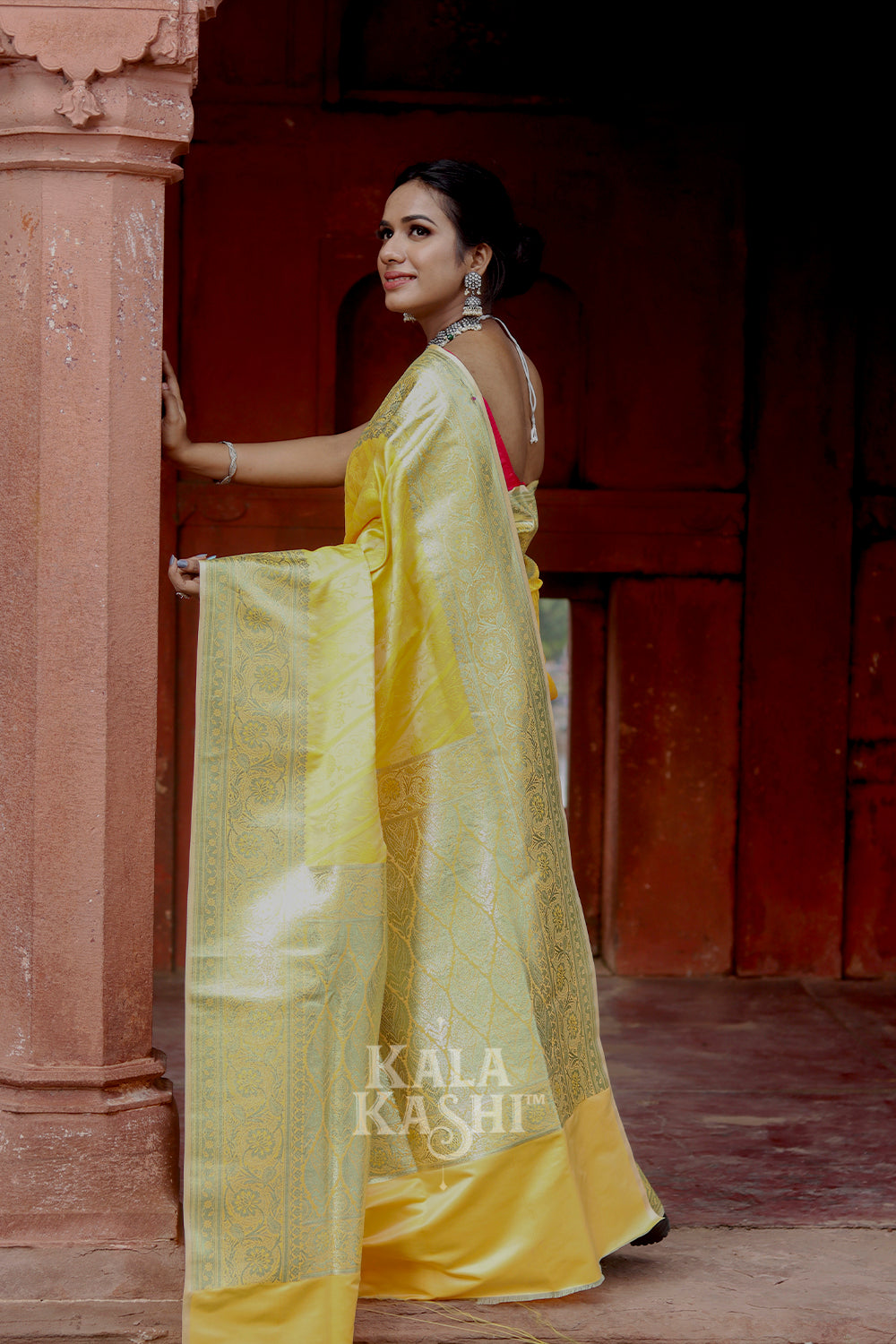 Lime Yellow Hand Woven Katan Silk Saree