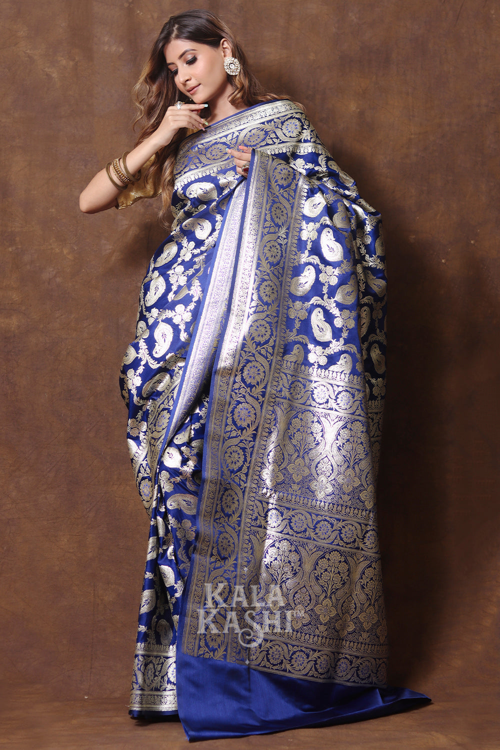 Navy Blue Hand Woven Katan Silk Saree