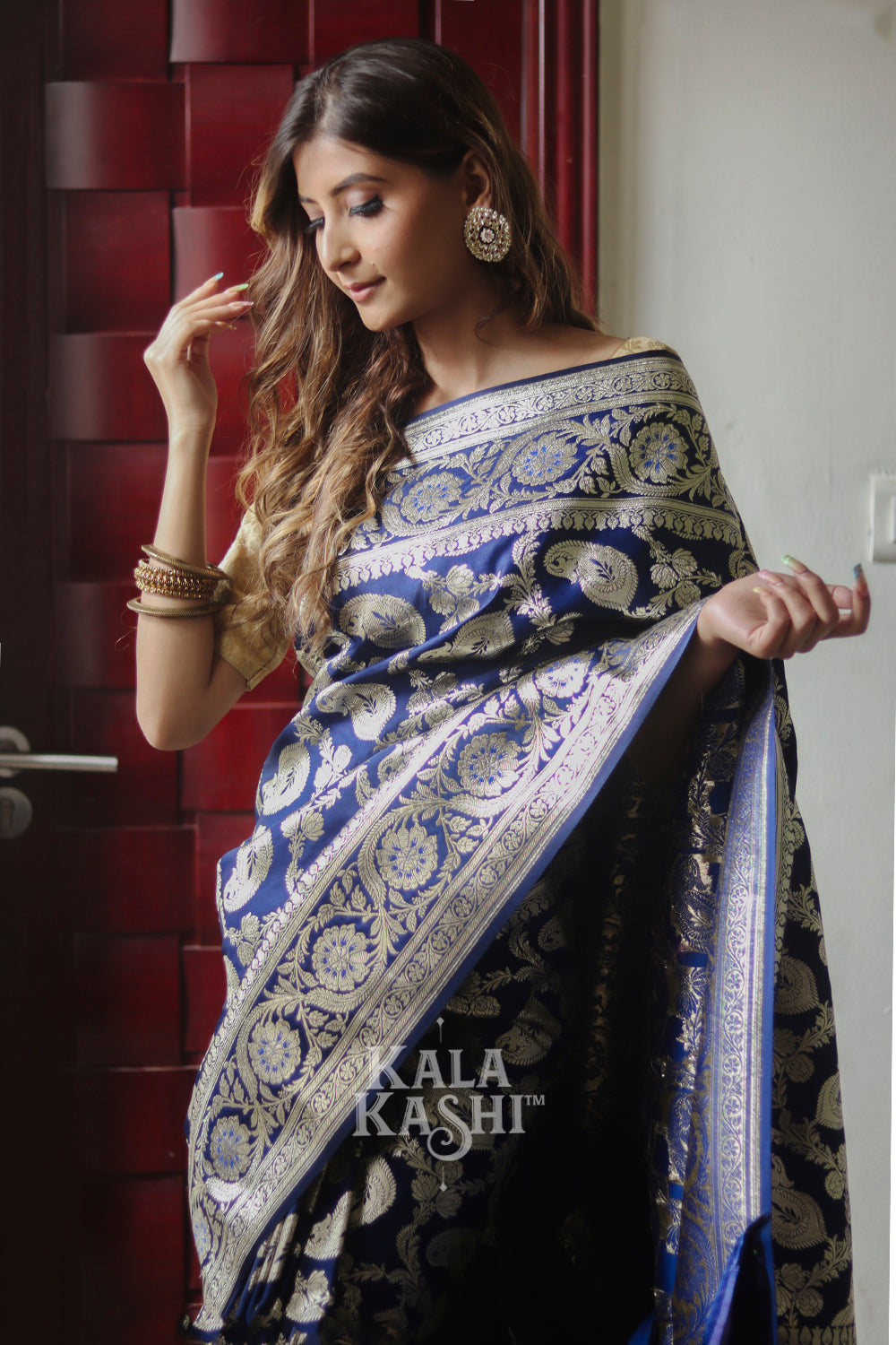 Navy Blue Hand Woven Katan Silk Saree