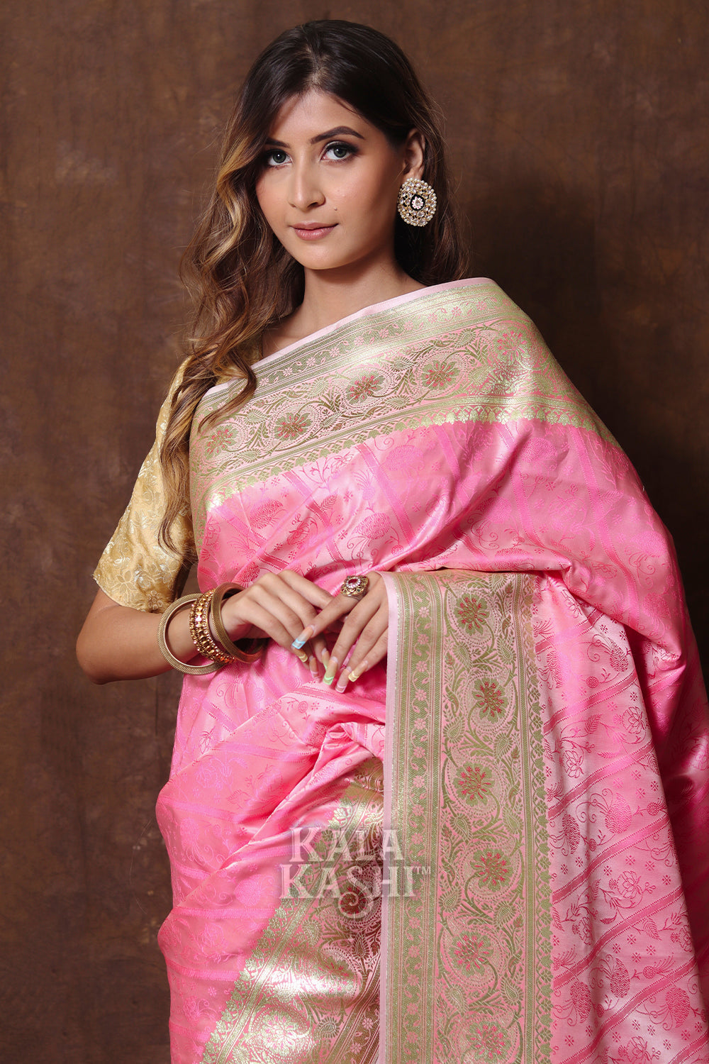 Light Pink Hand Woven Katan Silk Saree
