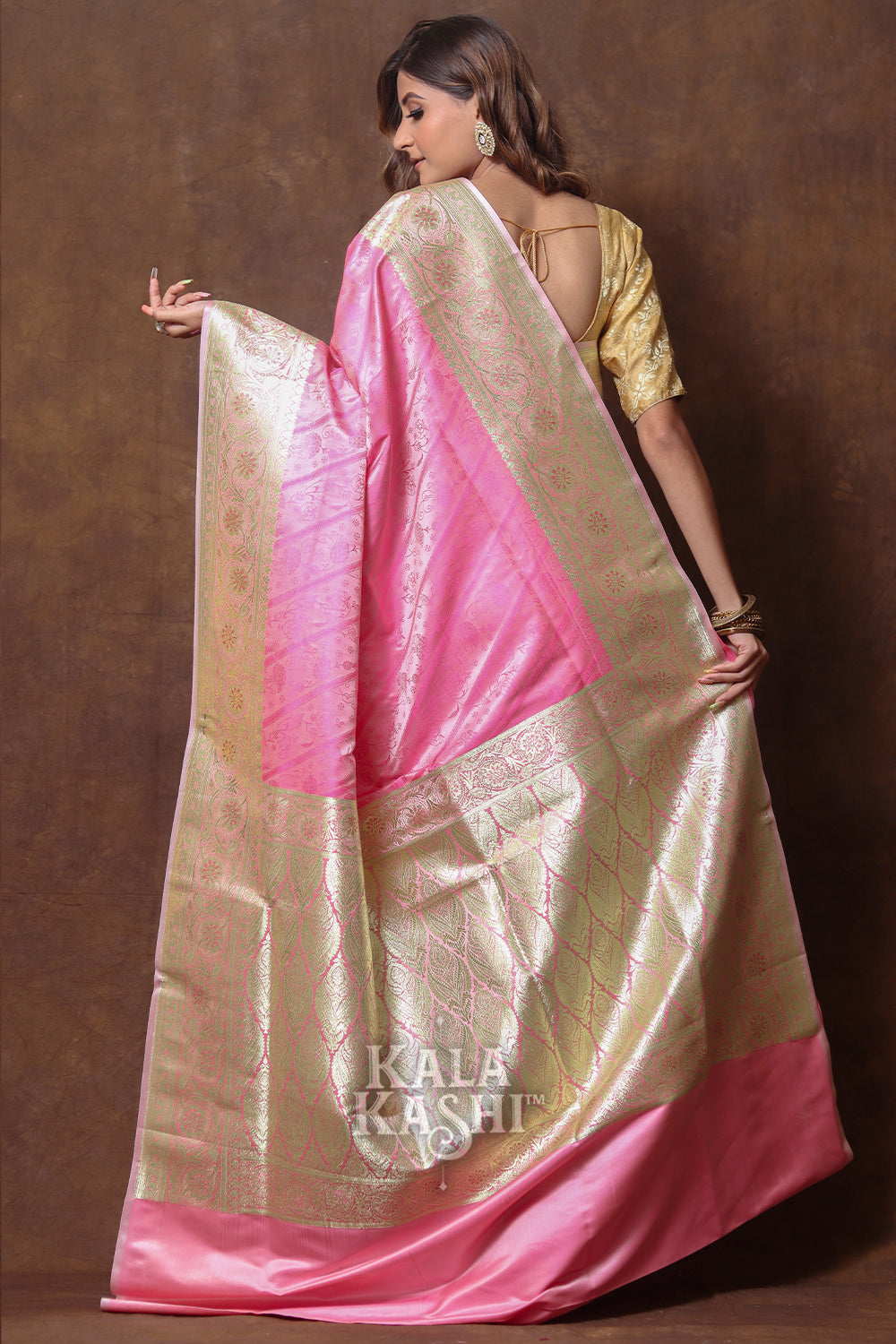 Light Pink Hand Woven Katan Silk Saree