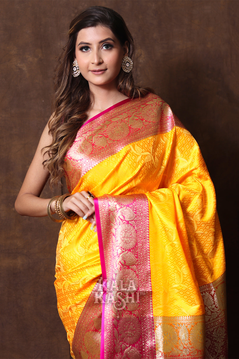 Yellow Hand Woven Banarasi Silk Saree