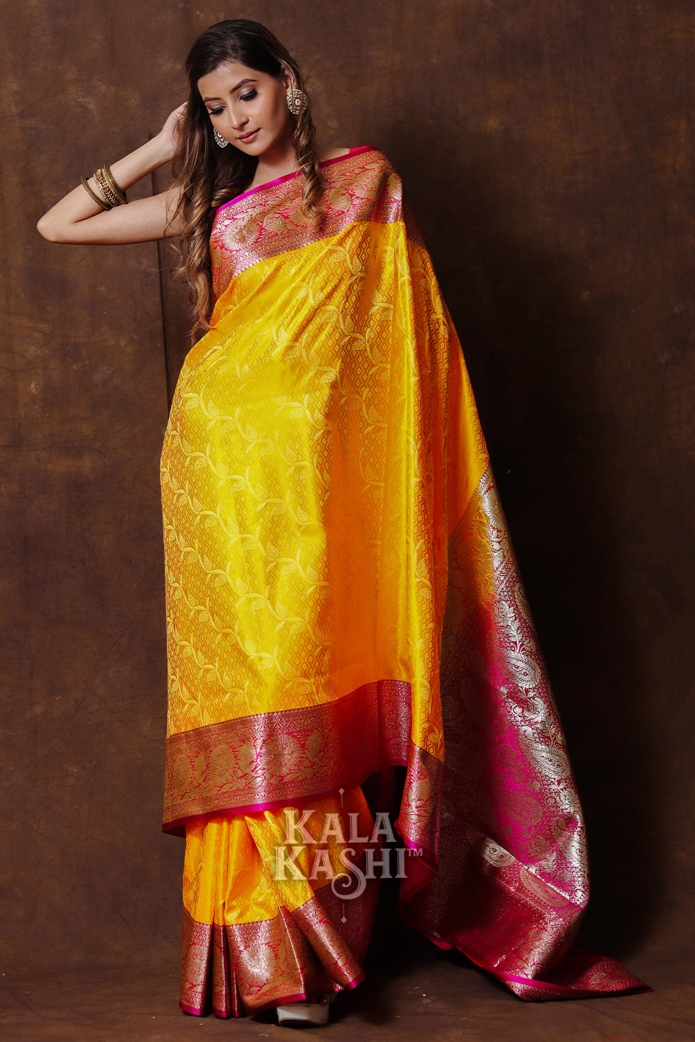 Yellow Hand Woven Banarasi Silk Saree