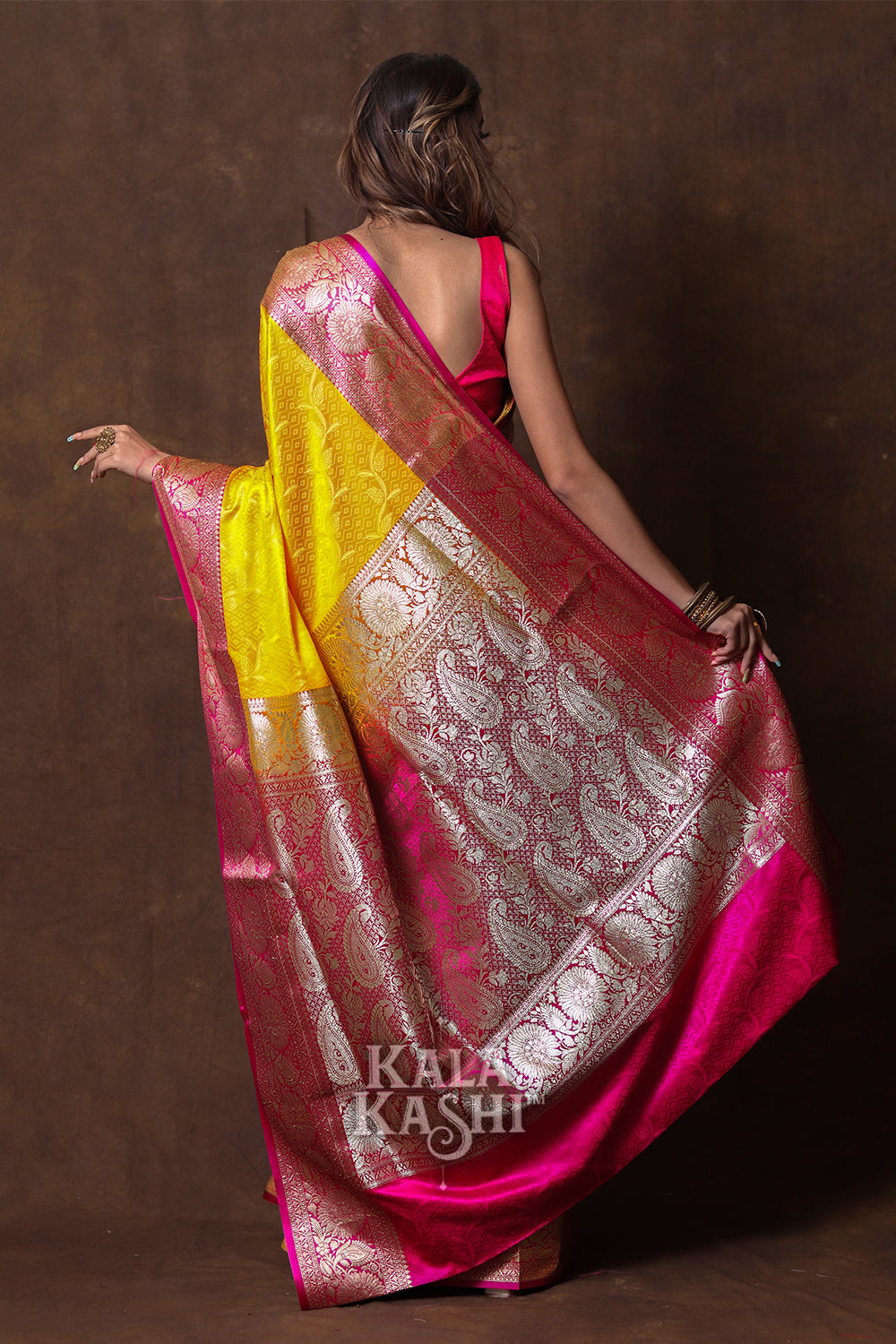 Yellow Hand Woven Banarasi Silk Saree