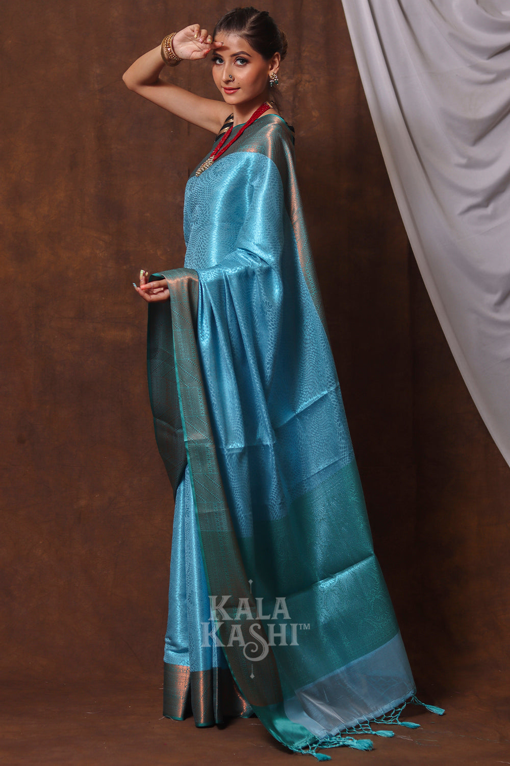 Neon Blue Hand Woven Kanjivaram Silk Saree