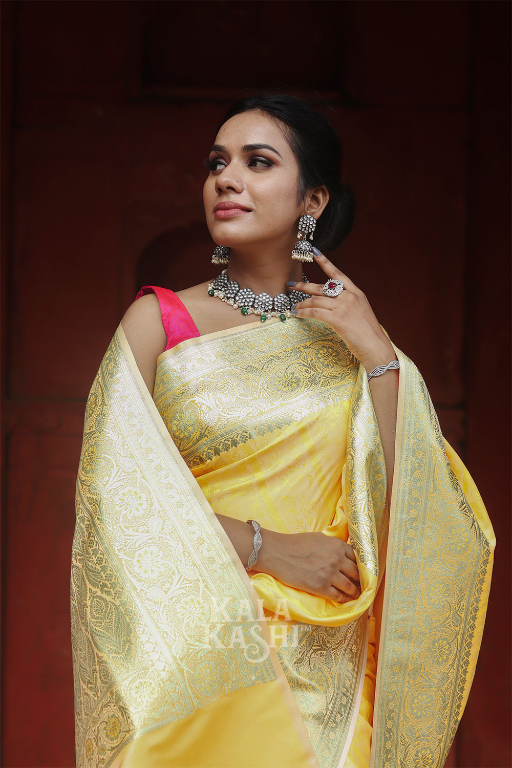 Lime Yellow Hand Woven Katan Silk Saree