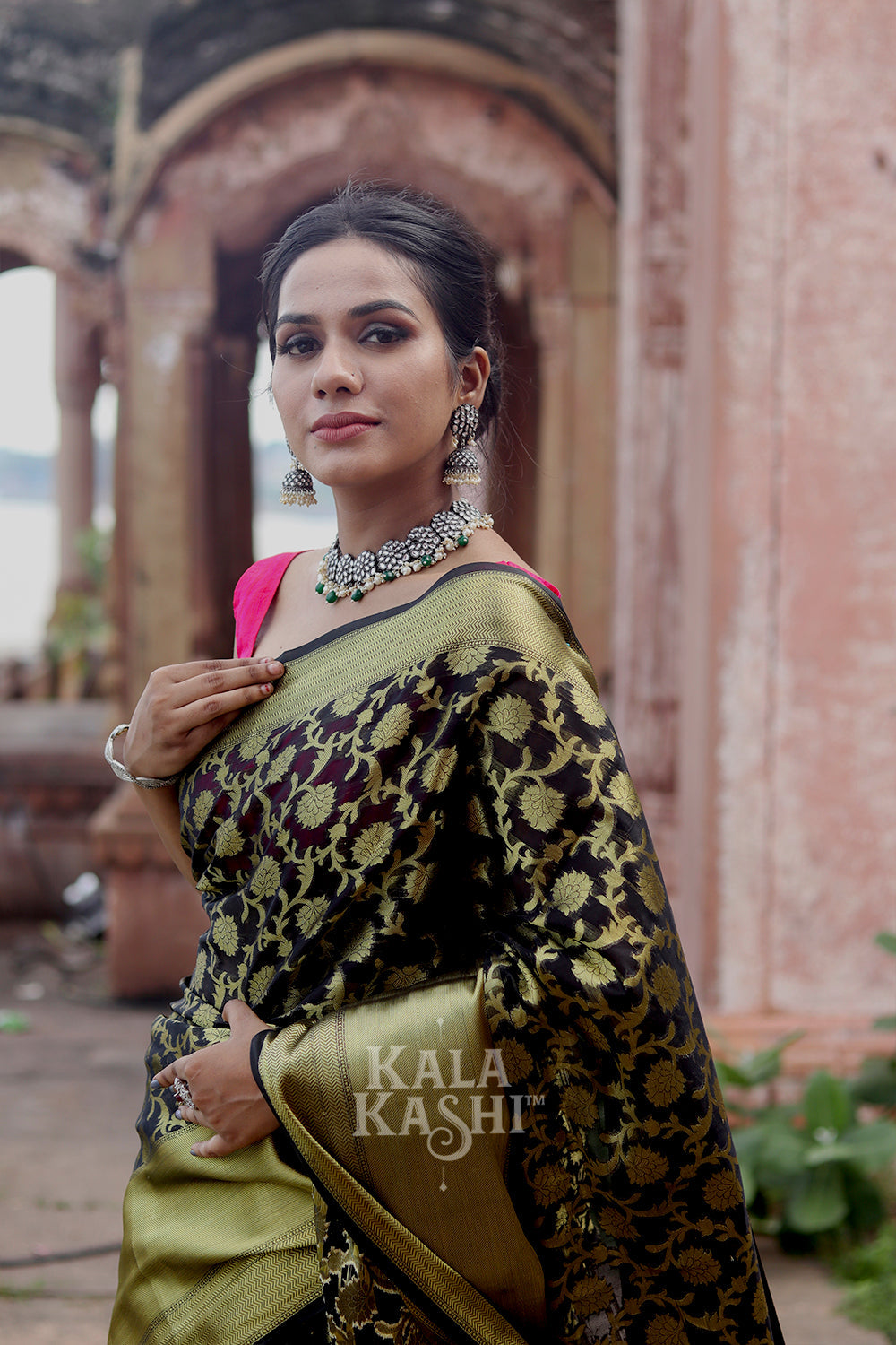 Black Golden Hand Woven Banarasi Cotton Silk Saree