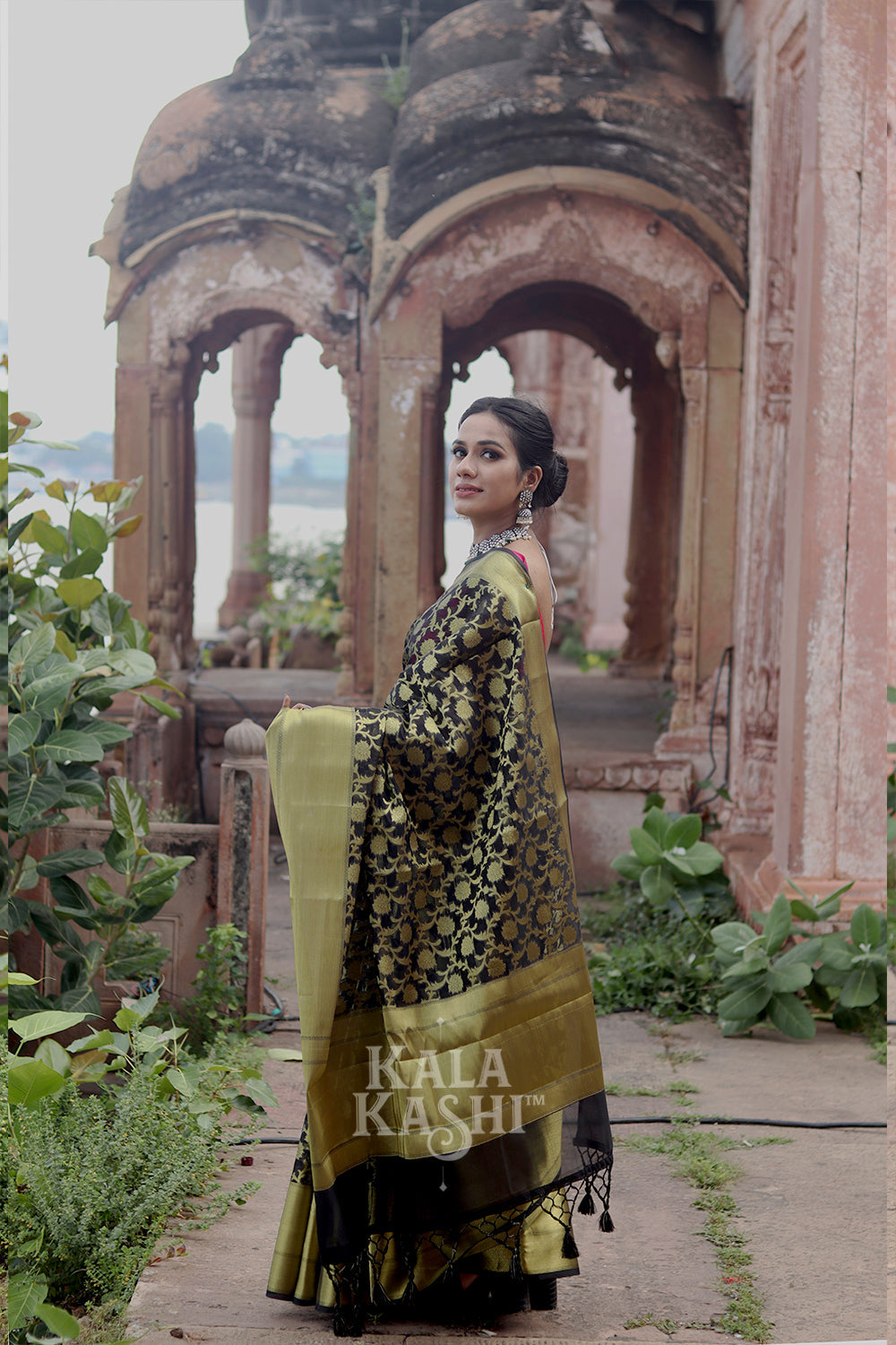Black Golden Hand Woven Banarasi Cotton Silk Saree