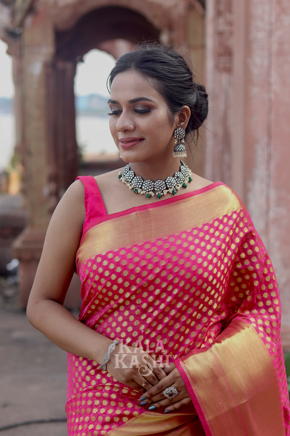Pink Hand Woven Banarasi Cottton Silk Saree