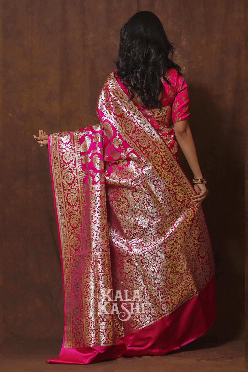 Fuscia Pink Hand Woven Katan Silk Saree