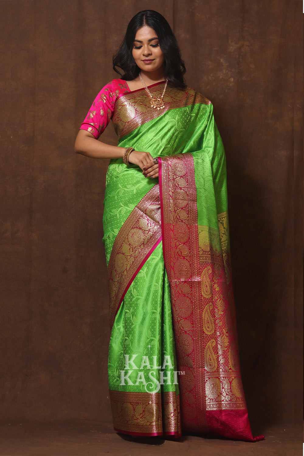 Lime Green Hand Woven Banarasi Silk Saree
