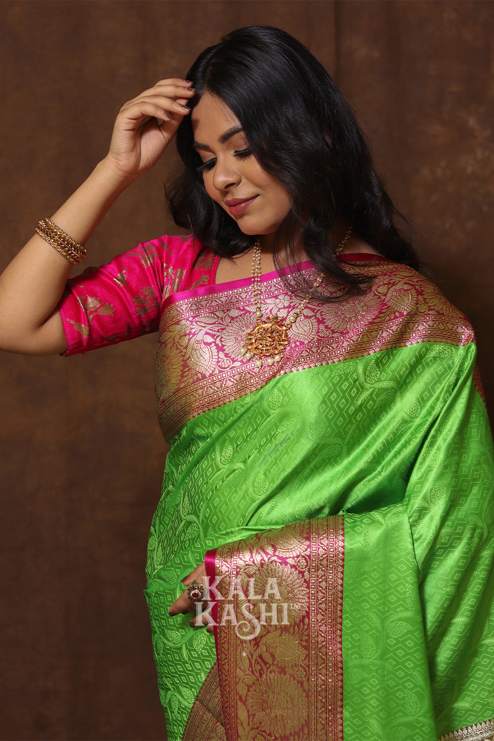 Lime Green Hand Woven Banarasi Silk Saree