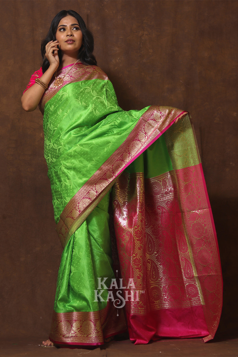 Lime Green Hand Woven Banarasi Silk Saree