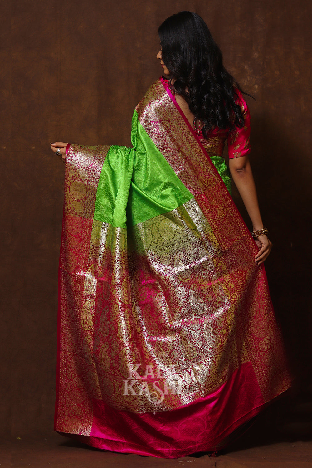 Lime Green Hand Woven Banarasi Silk Saree