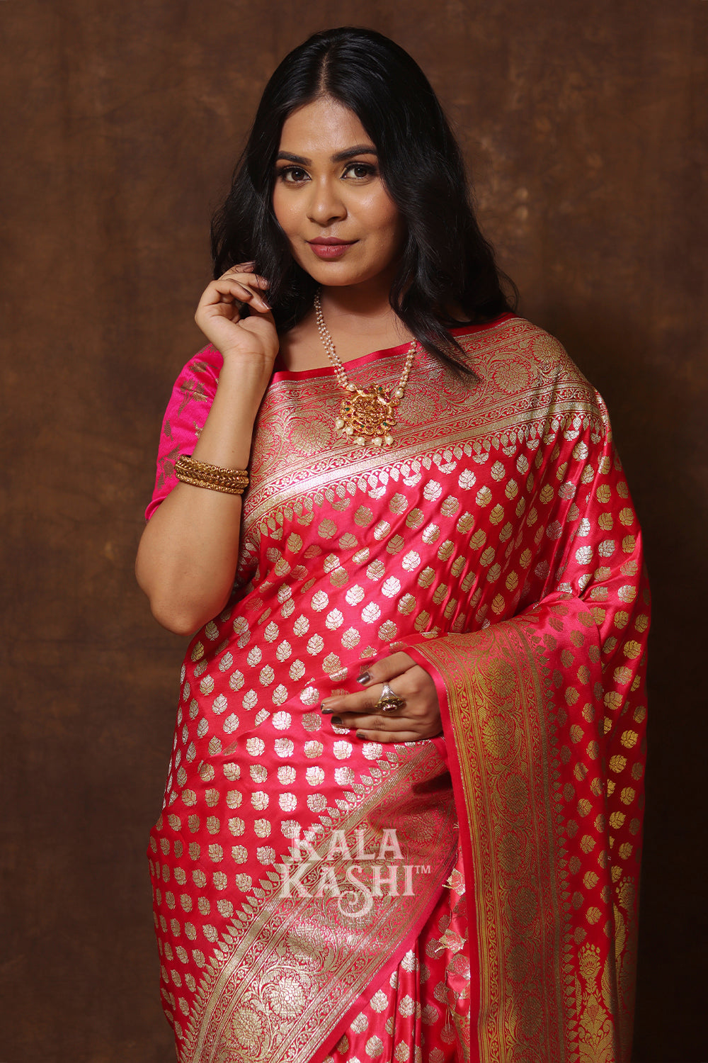 Hot Red Hand Woven Katan Silk Saree