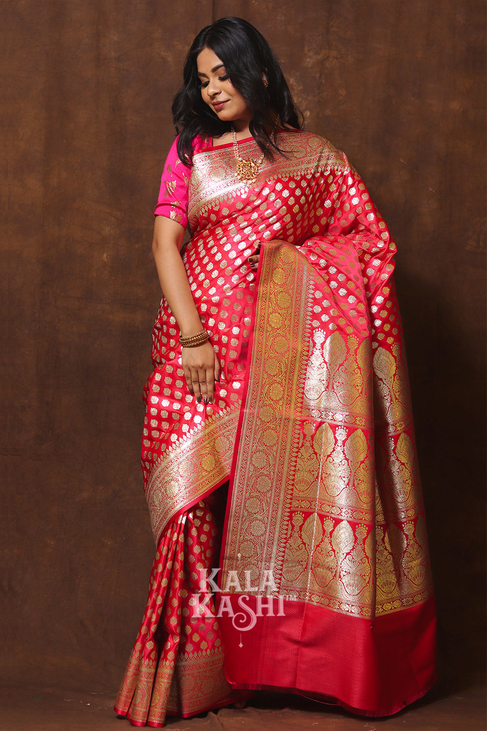 Hot Red Hand Woven Katan Silk Saree