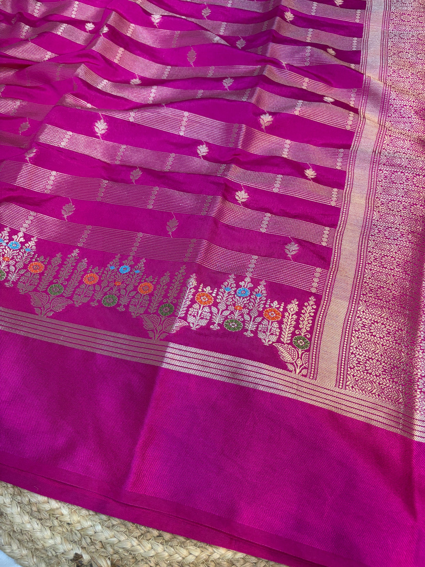 Raw Mango Silk Saree Rani pink color
