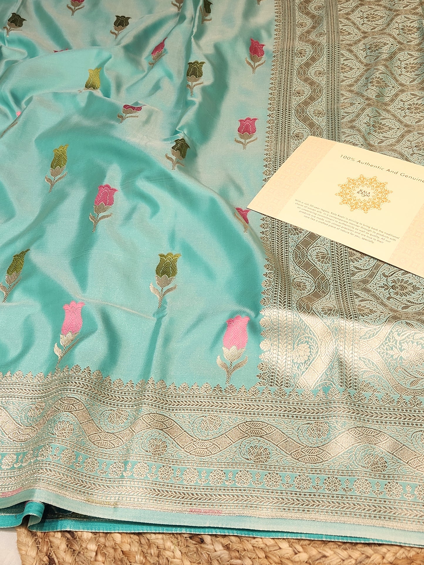 Sea Green Mashru Silk Banarasi Saree With Meena bootas