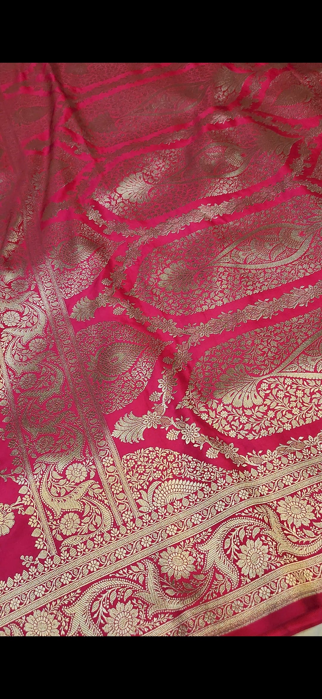 Hot Pink Mashru Silk Banarasi Saree Jaal Pattern