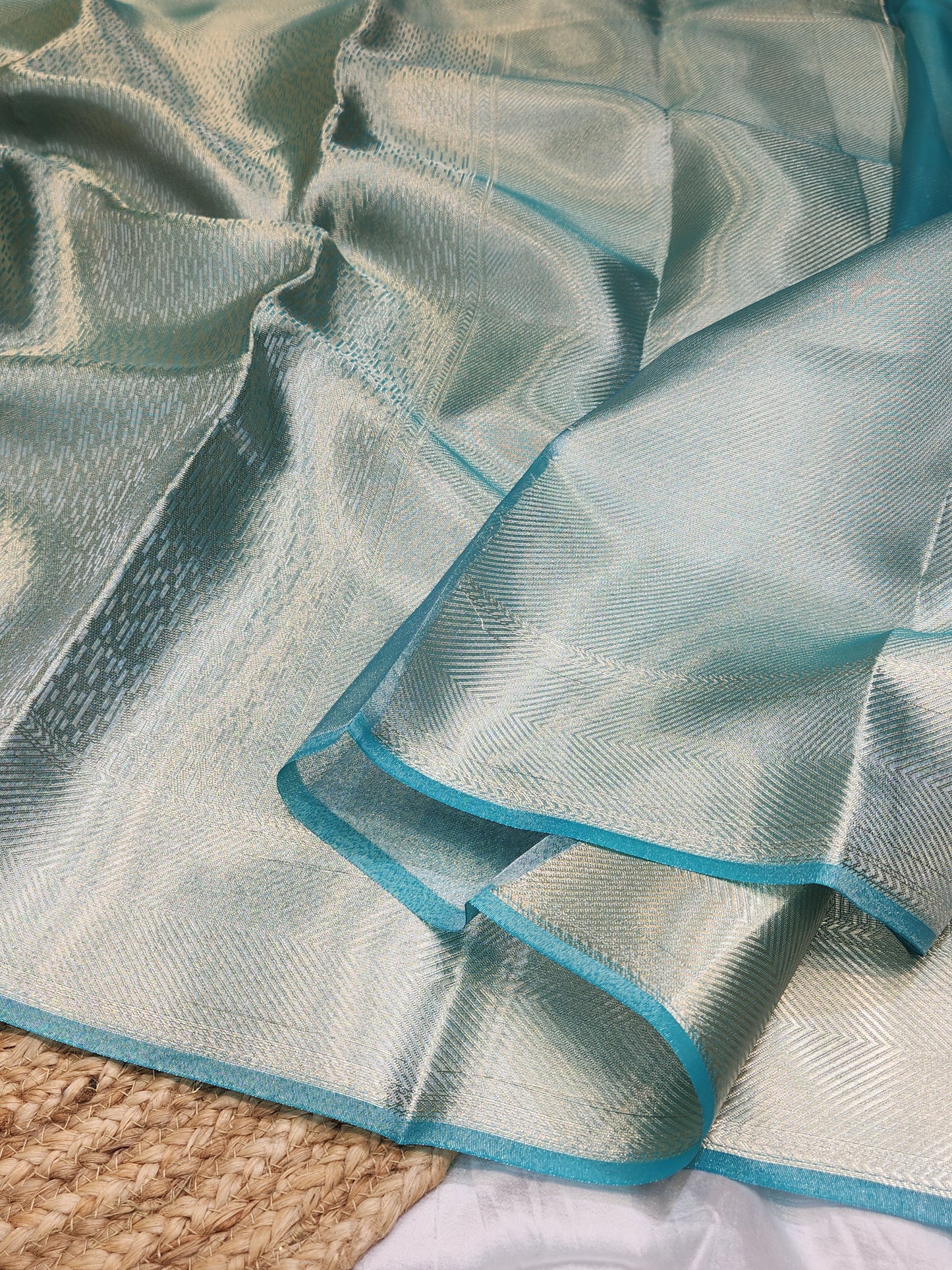 TISSUE SILK LIGHT BLUE CELEBRITY INSPIRED BROCADE SAREE