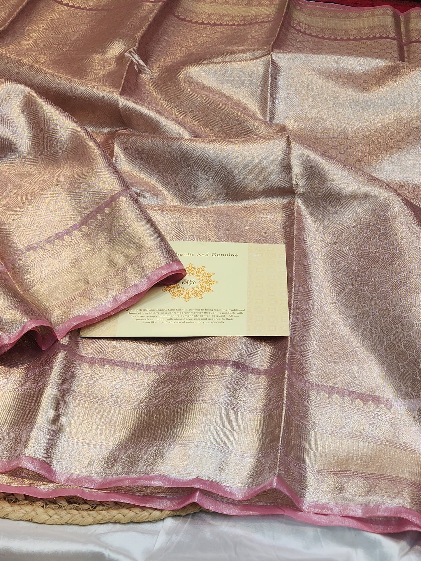 TISSUE SILK BABY PINK CELEBRITY INSPIRED BROCADE SAREE