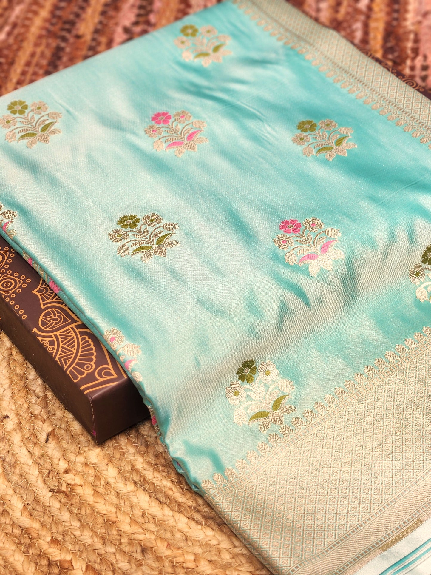 Sea Green Mashru Silk Banarasi Saree With Meena bootas