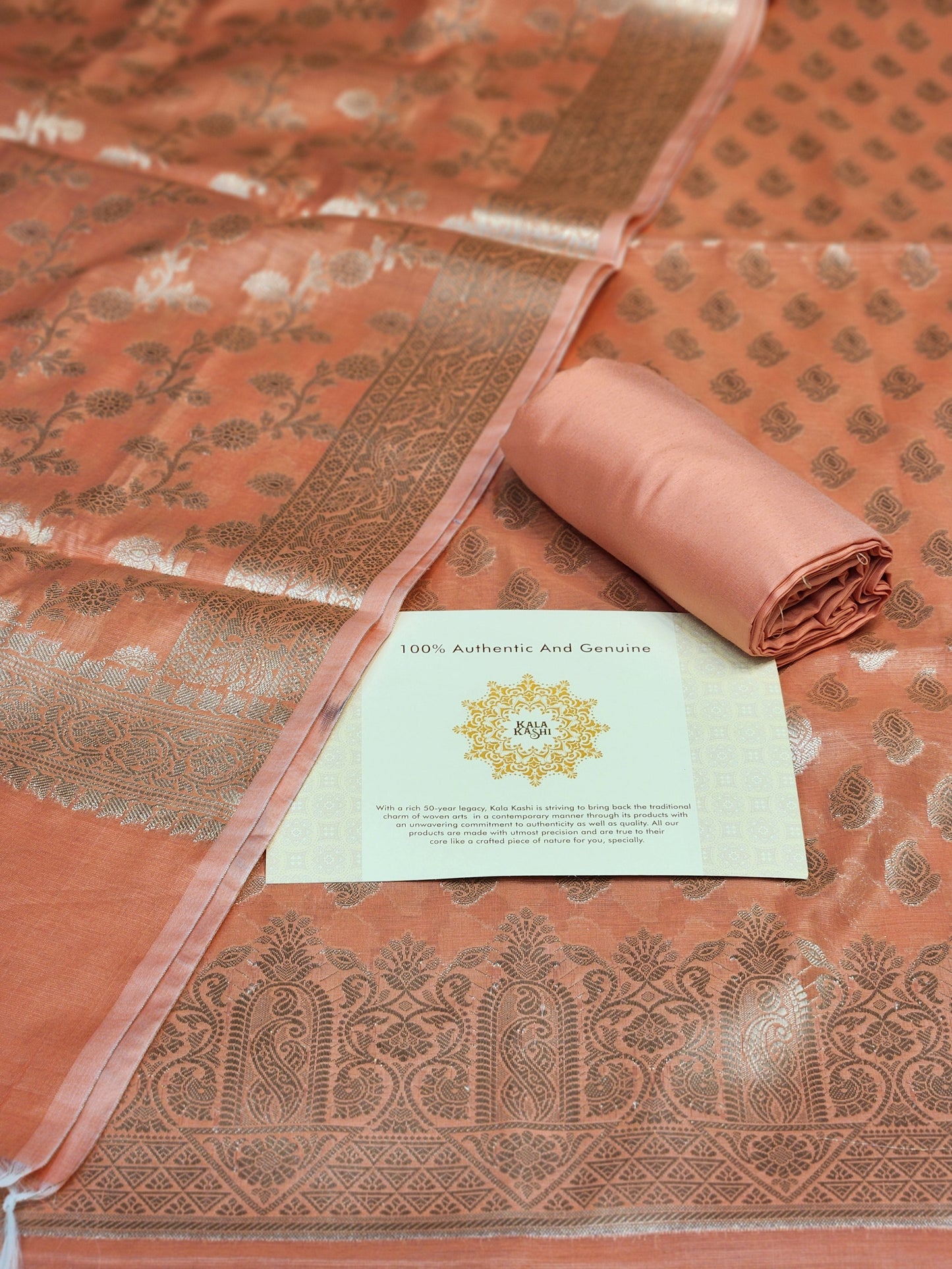 Light orange Zari resham silk banarasi suit