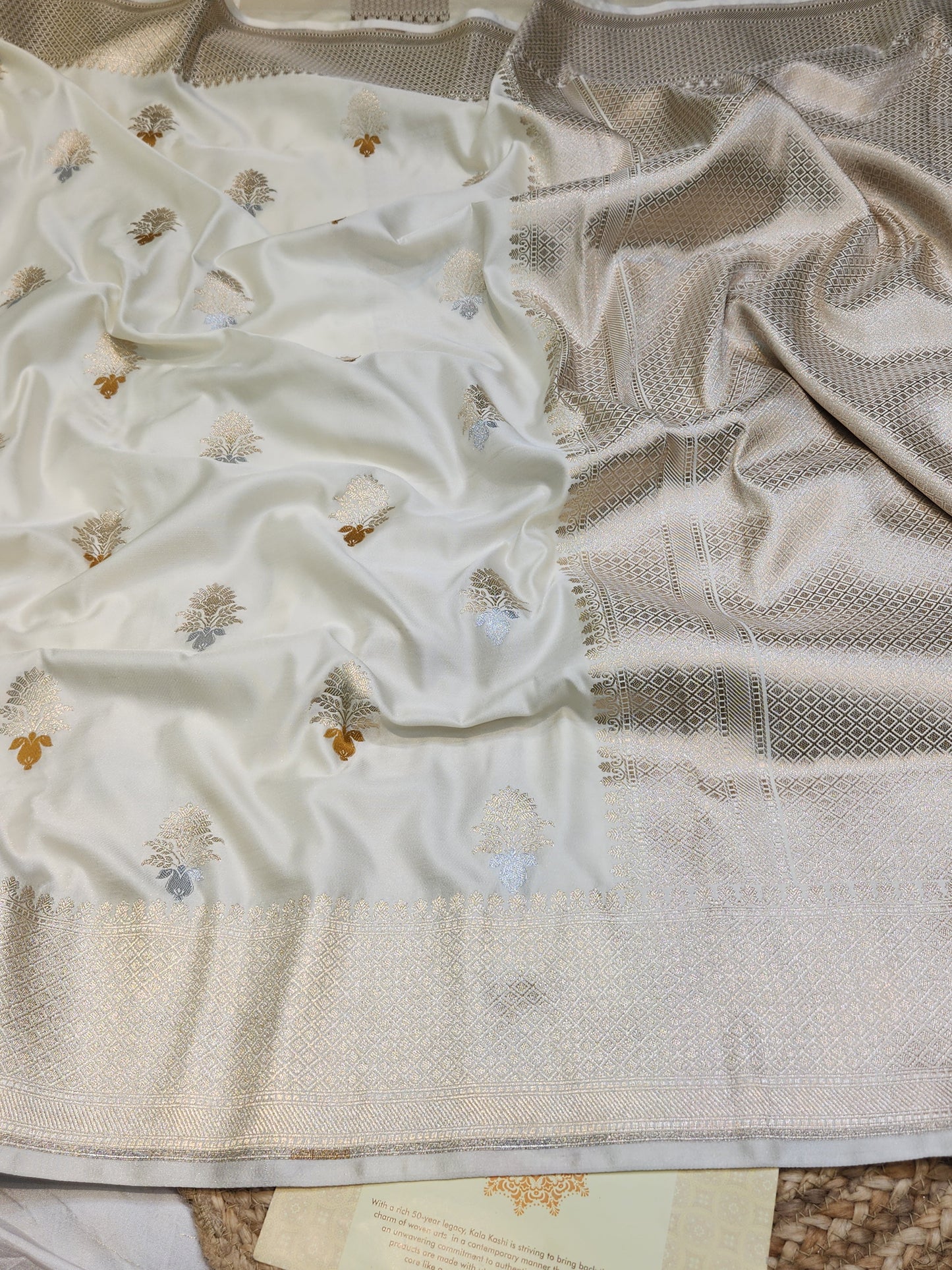 Cream Mashru Silk Banarasi Saree With Meena bootas