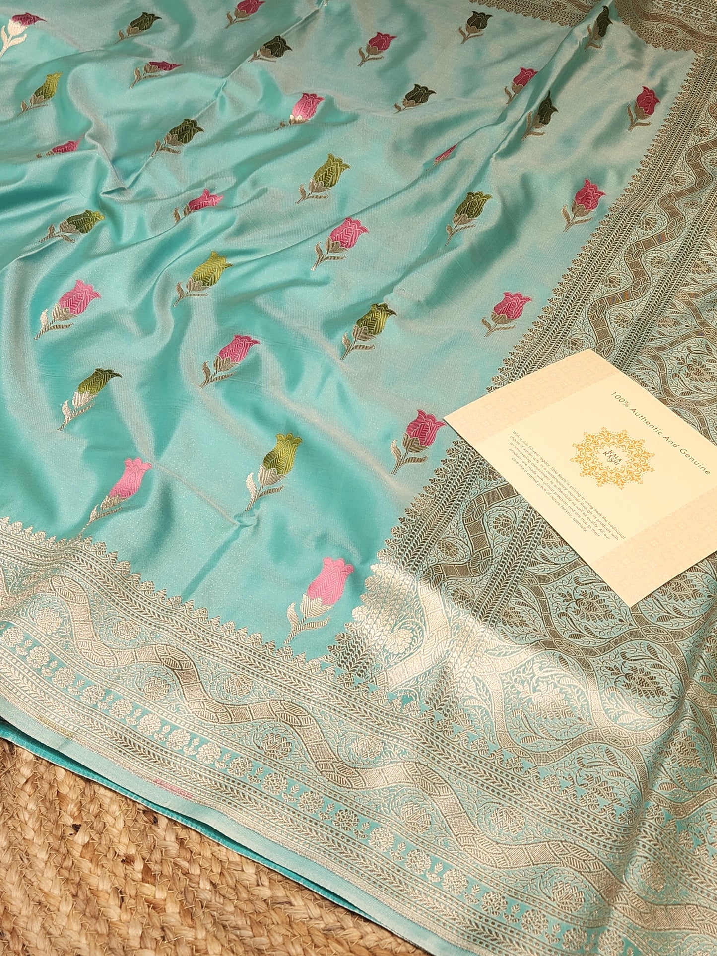 Sea Green Mashru Silk Banarasi Saree With Meena bootas
