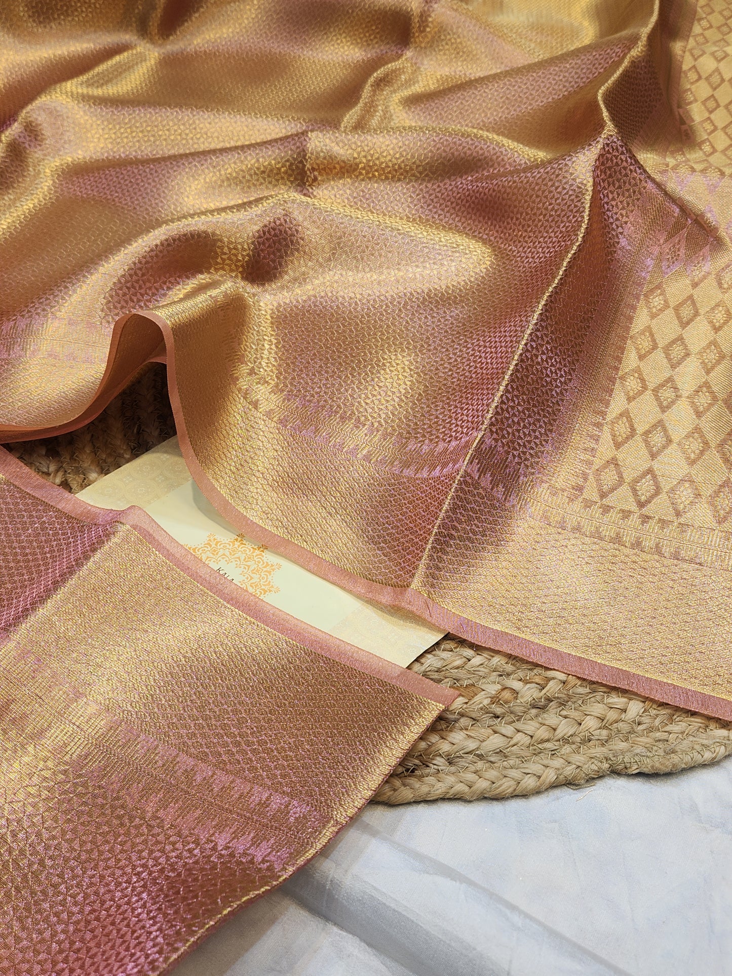 TISSUE SILK ROSE GOLD BROCADE SAREE