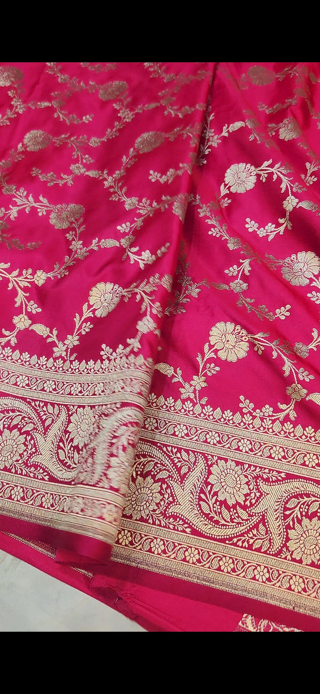 Hot Pink Mashru Silk Banarasi Saree Jaal Pattern