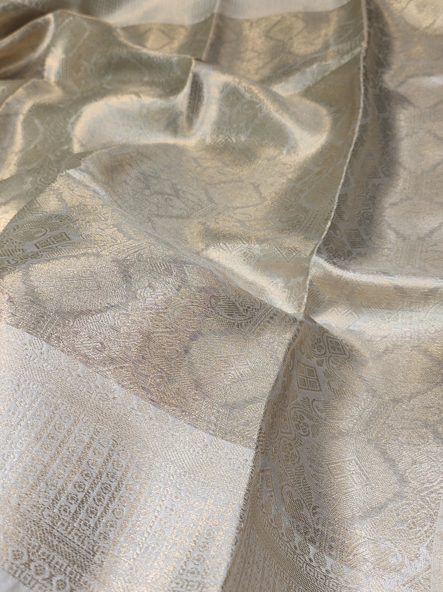 TISSUE SILK SILVER SHINY BROCADE SAREE