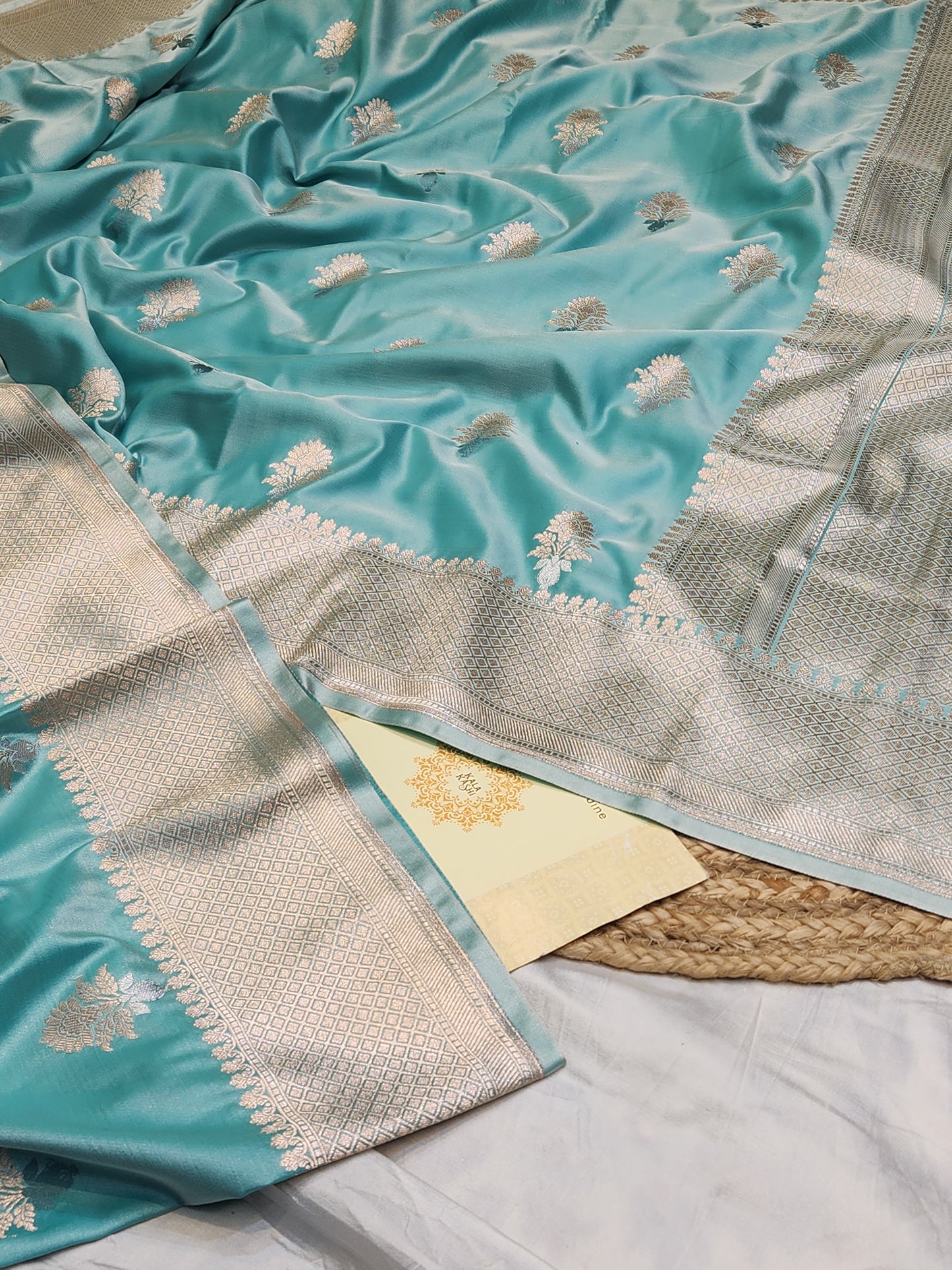Sea Green Mashru Silk Banarasi Saree With Meena bootas