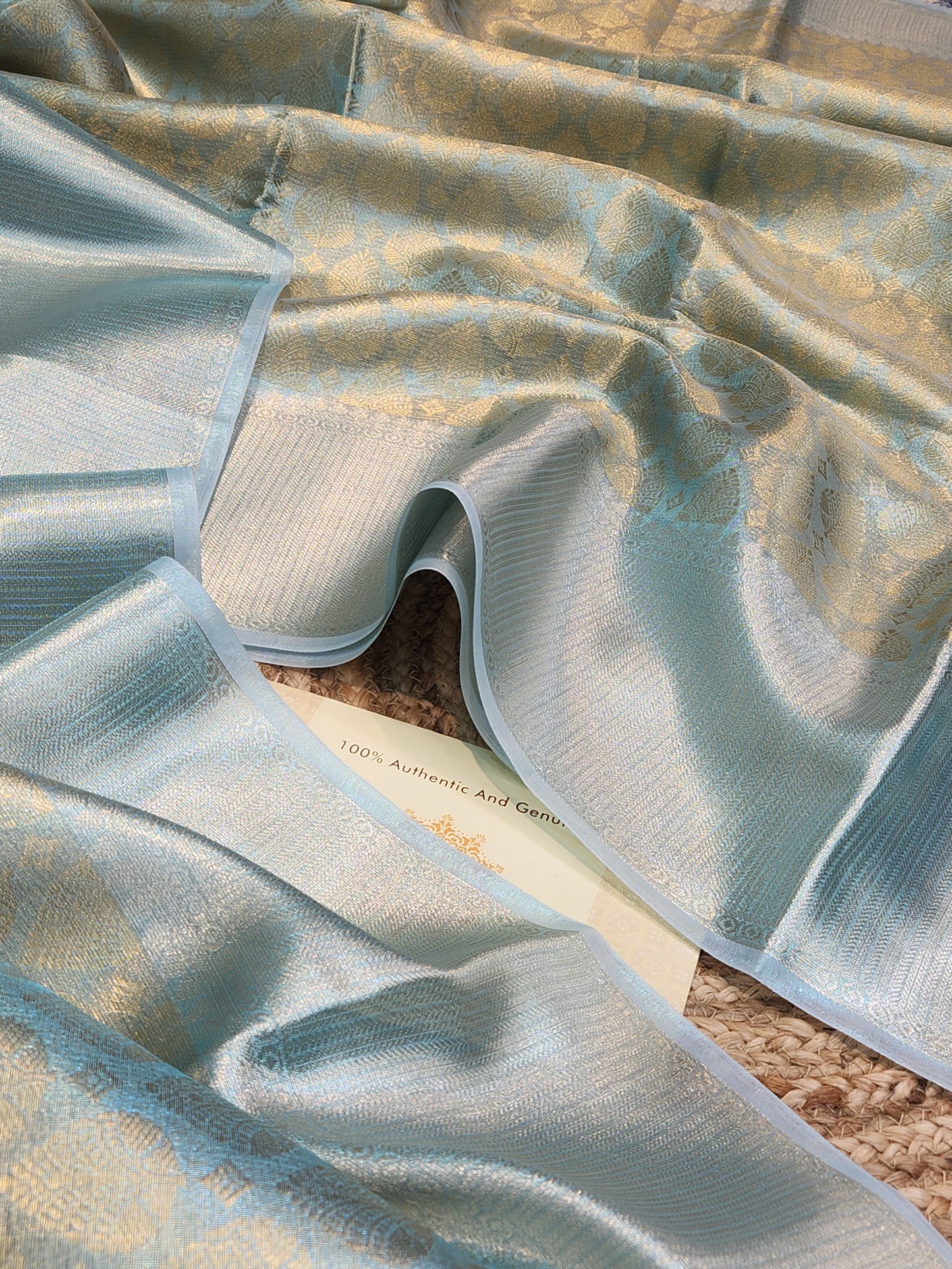 TISSUE SILK SEA GREEN CELEBRITY INSPIRED BROCADE SAREE
