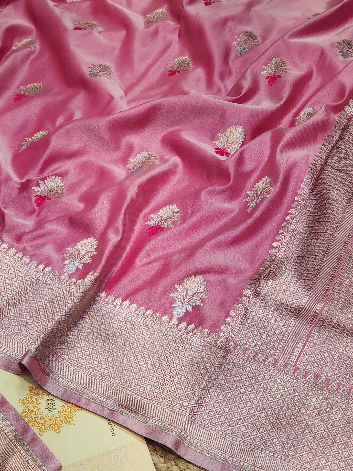 Strawberry Pink Mashru Silk Banarasi Saree With Meena bootas