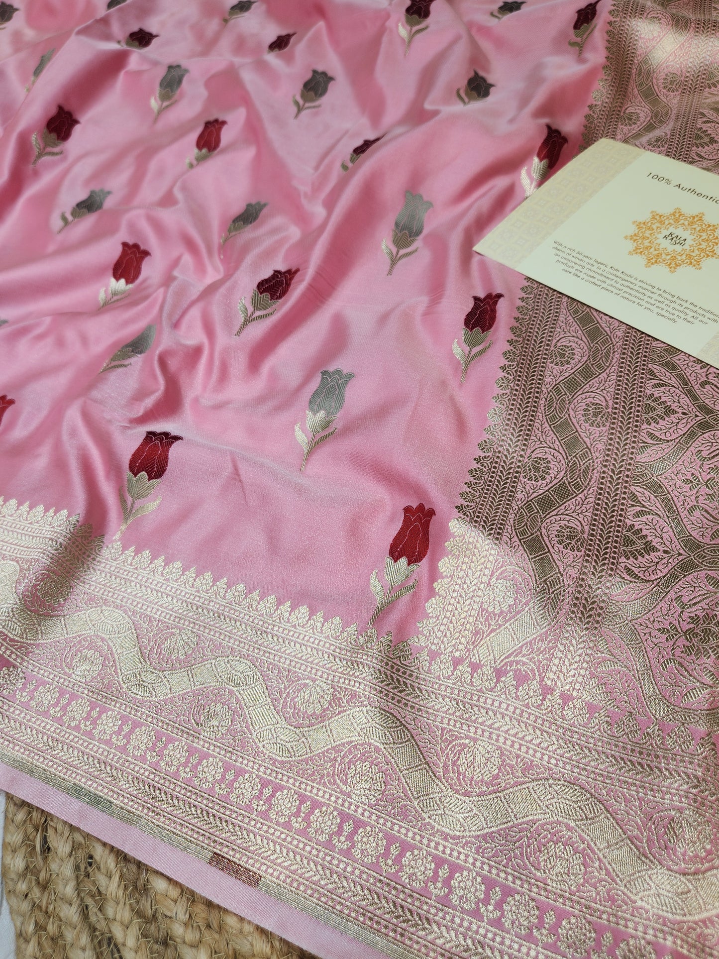 Pink Mashru Silk Banarasi Saree With Meena bootas