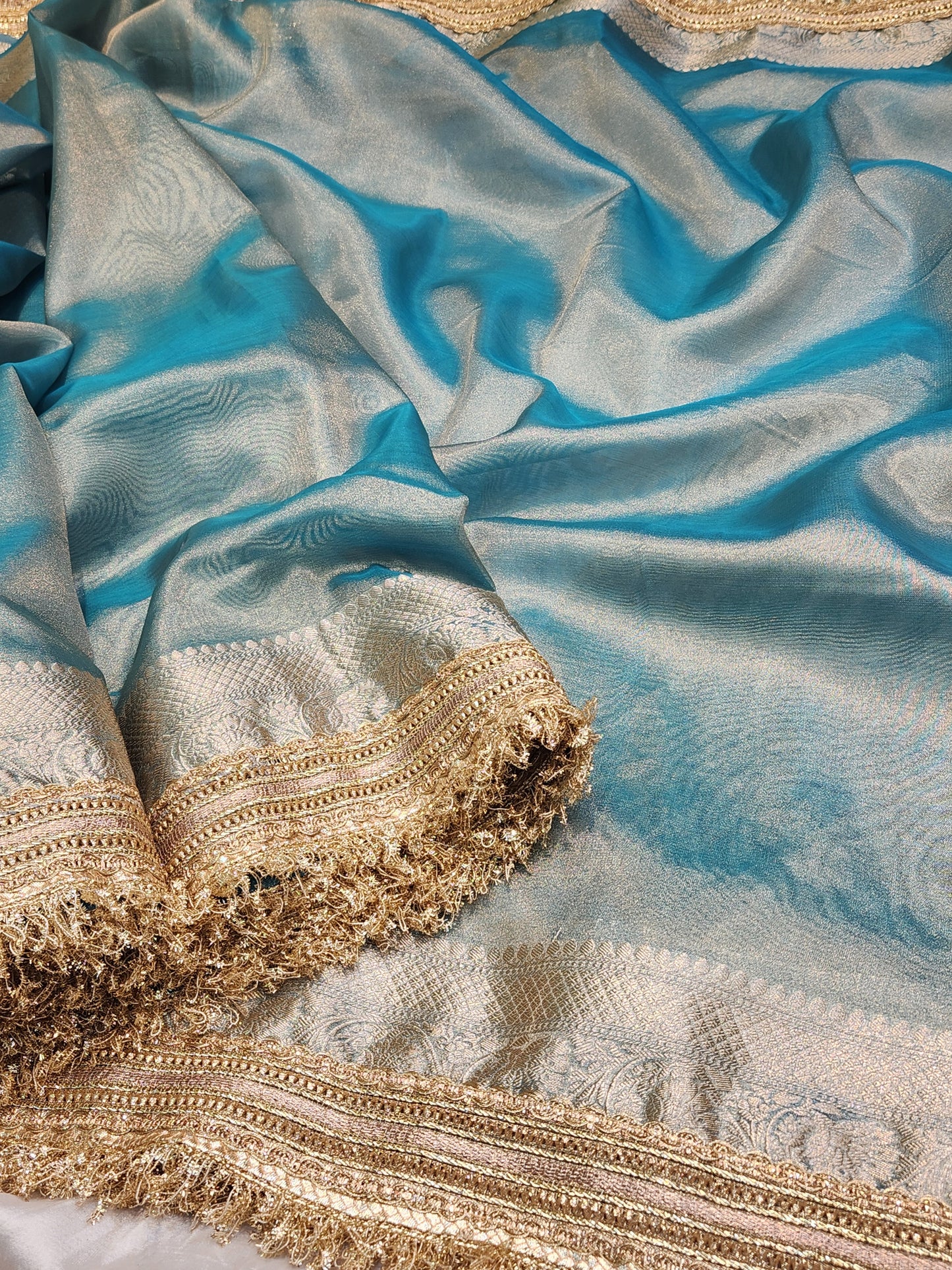 Maharani Collection Sky Blue Tissue silk saree