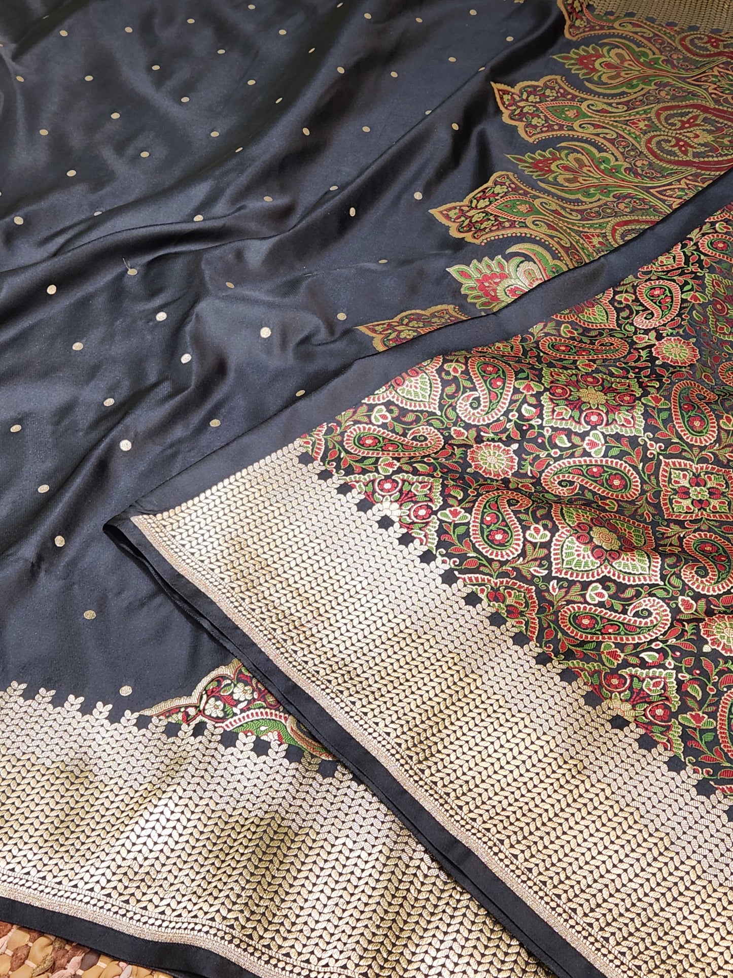 Black Kimkhab mashru silk saree with all over booti