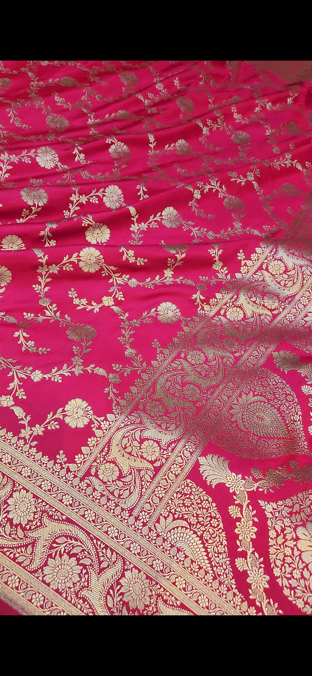 Hot Pink Mashru Silk Banarasi Saree Jaal Pattern