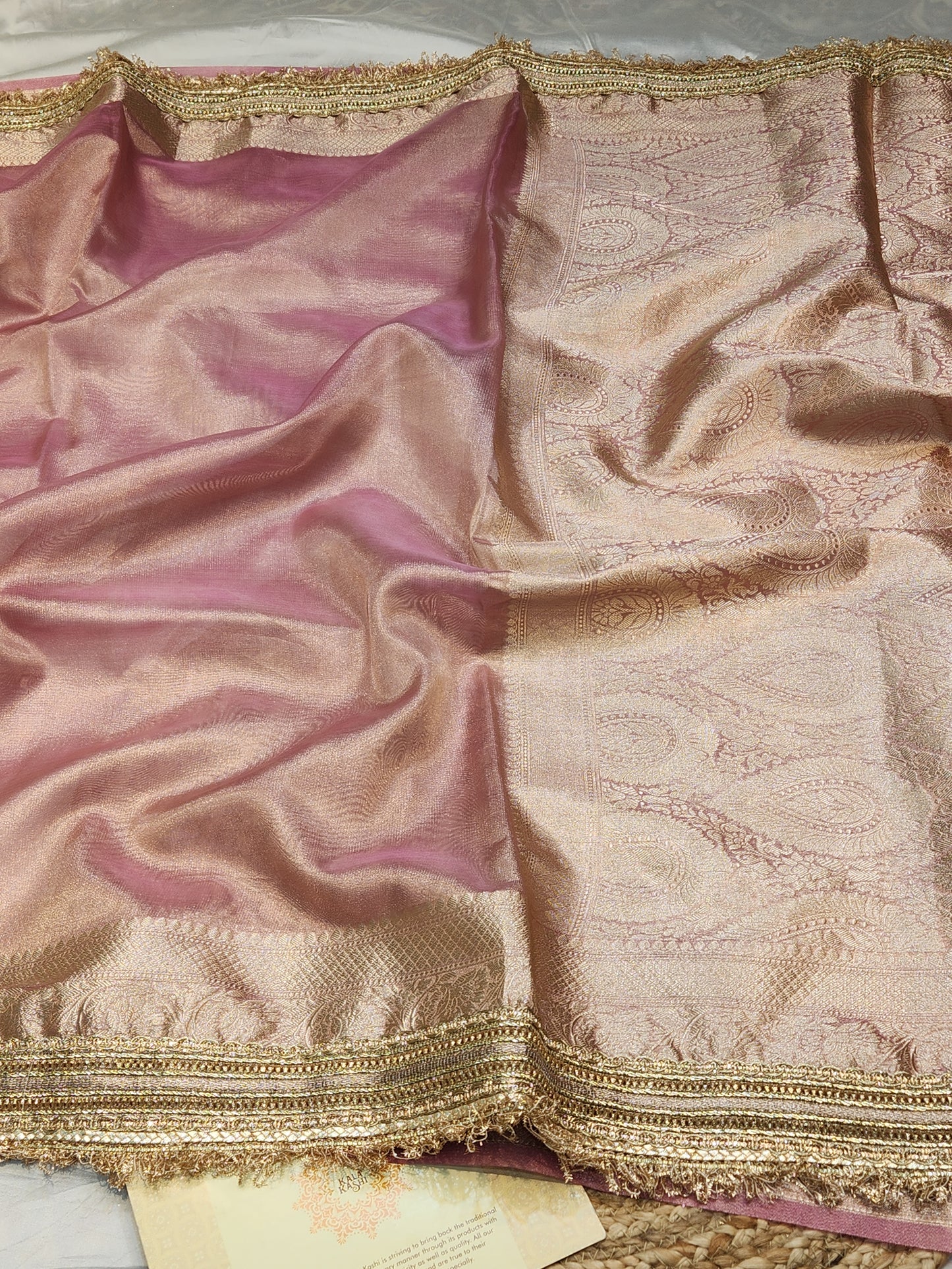Maharani Collection Baby Pink Tissue silk saree