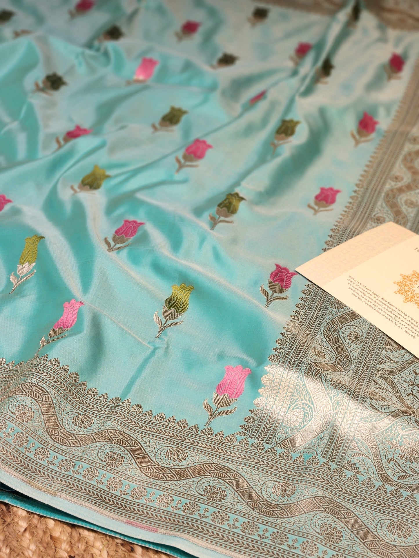 Sea Green Mashru Silk Banarasi Saree With Meena bootas