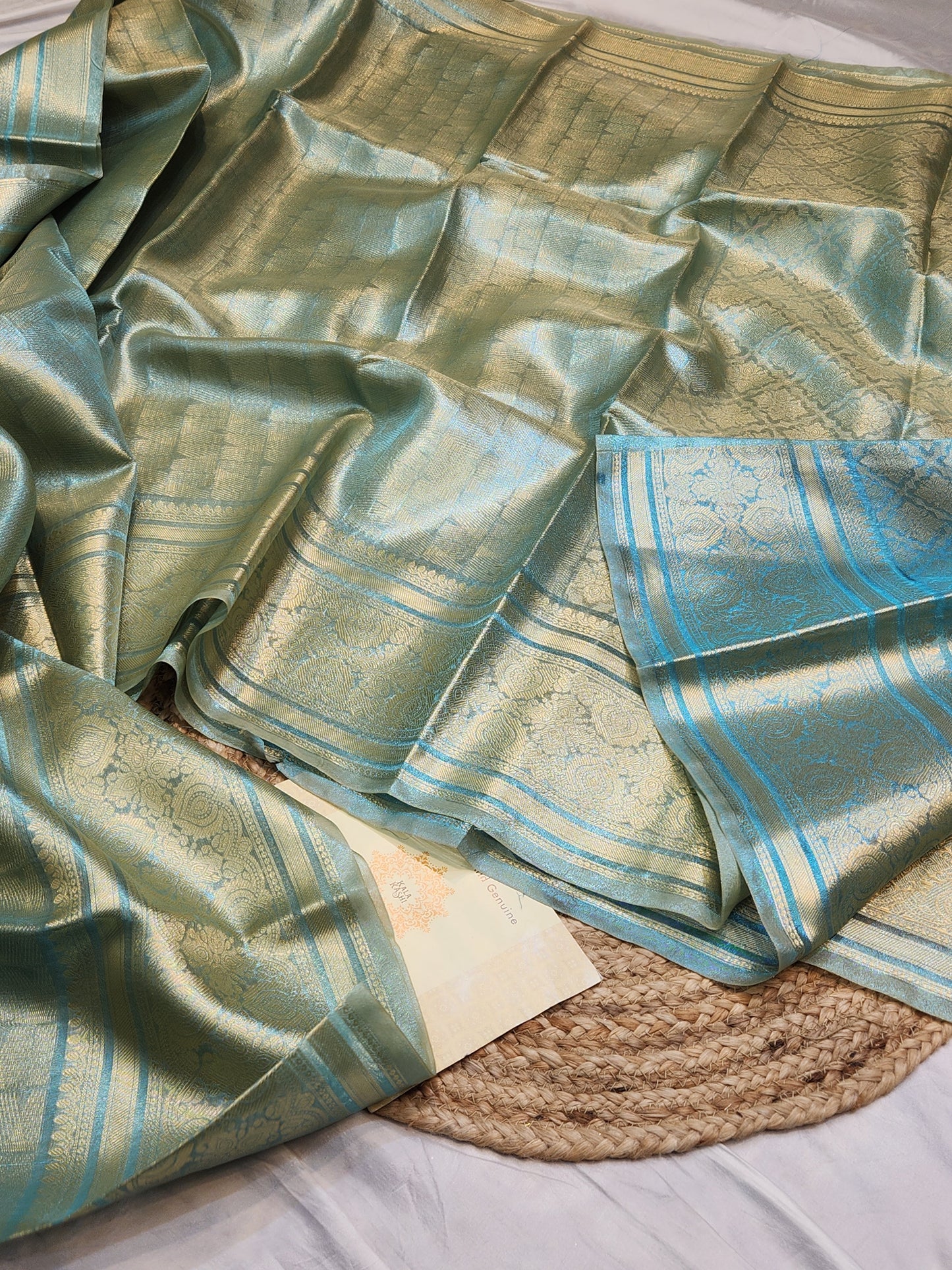 TISSUE SILK LIGHT BLUE COLOR BROCADE SAREE