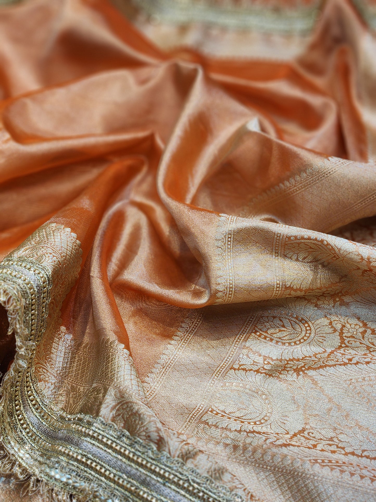 Maharani Collection Orange Tissue silk saree