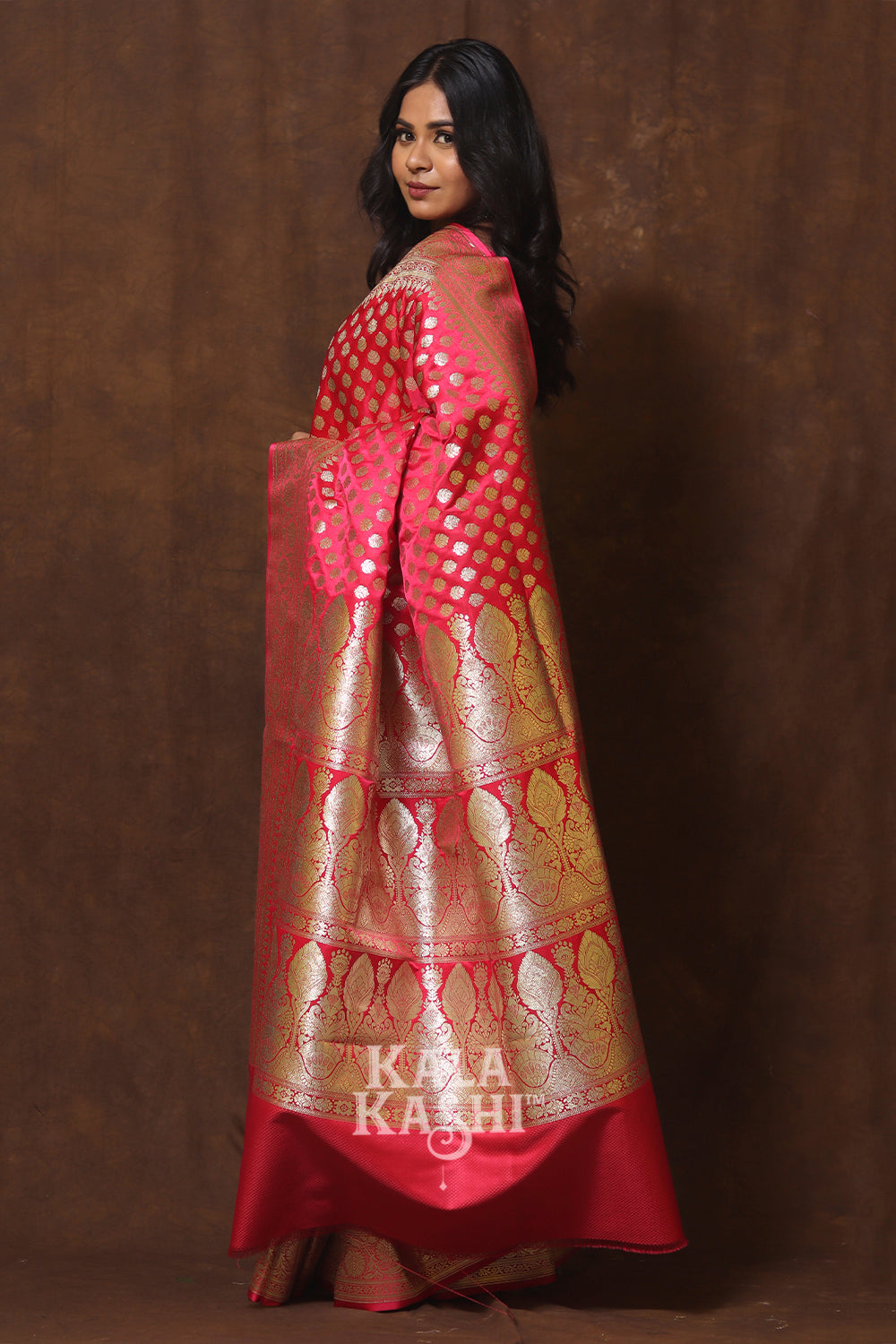 Hot Red Hand Woven Katan Silk Saree