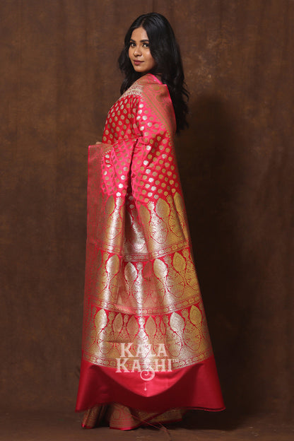 Hot Red Hand Woven Katan Silk Saree