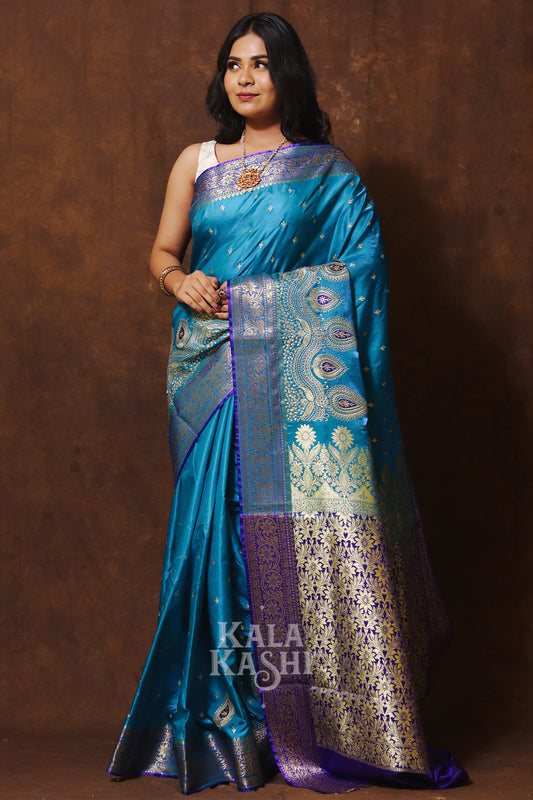 Blue Hand Woven Banarasi Satin Silk Saree